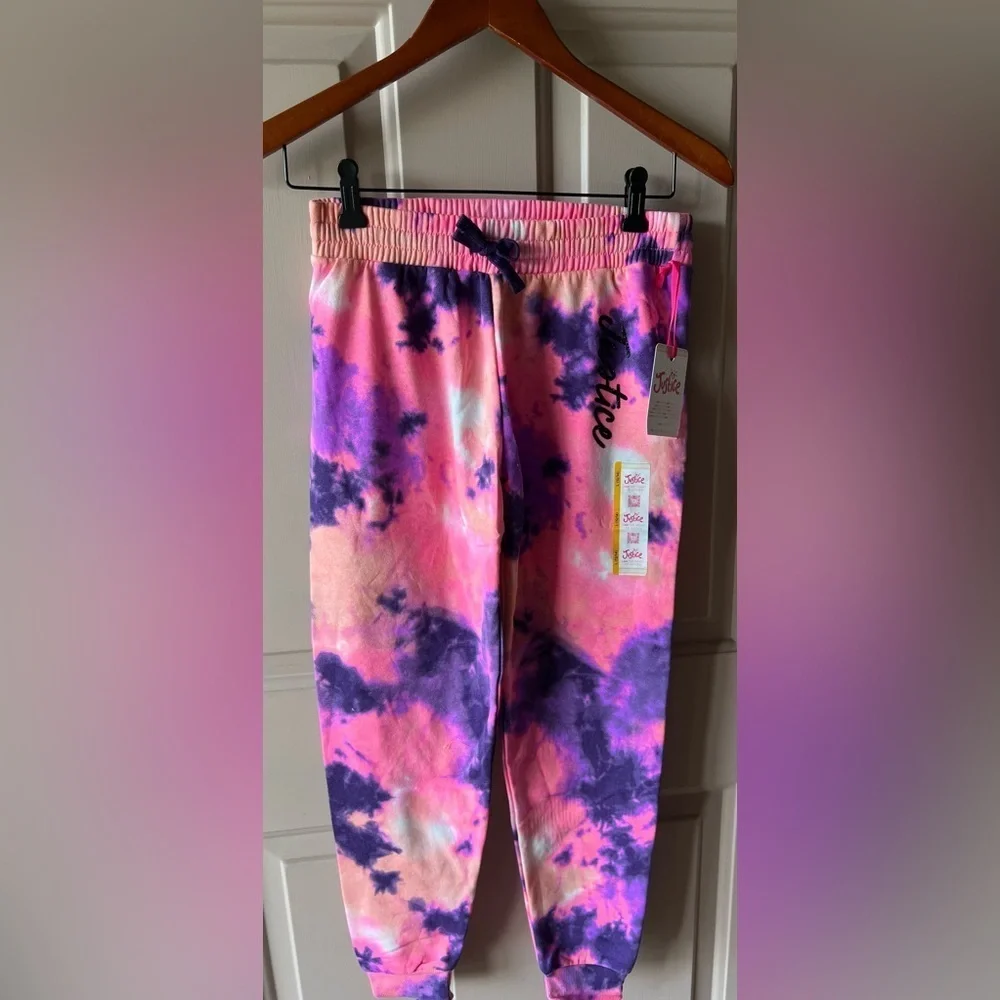 Justice Child's Pink Purple Tie Dye Sweatpants NWT L (12-14) #1490